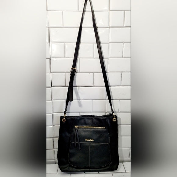 NWOT FRANCO SARTO Ladies Large Black Supple Leather Crossbody Purse Gold Hardwar